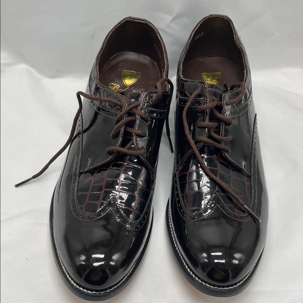 Stacy Baldwin Brown Patent Leather Oxford Wingtip Dress Shoes